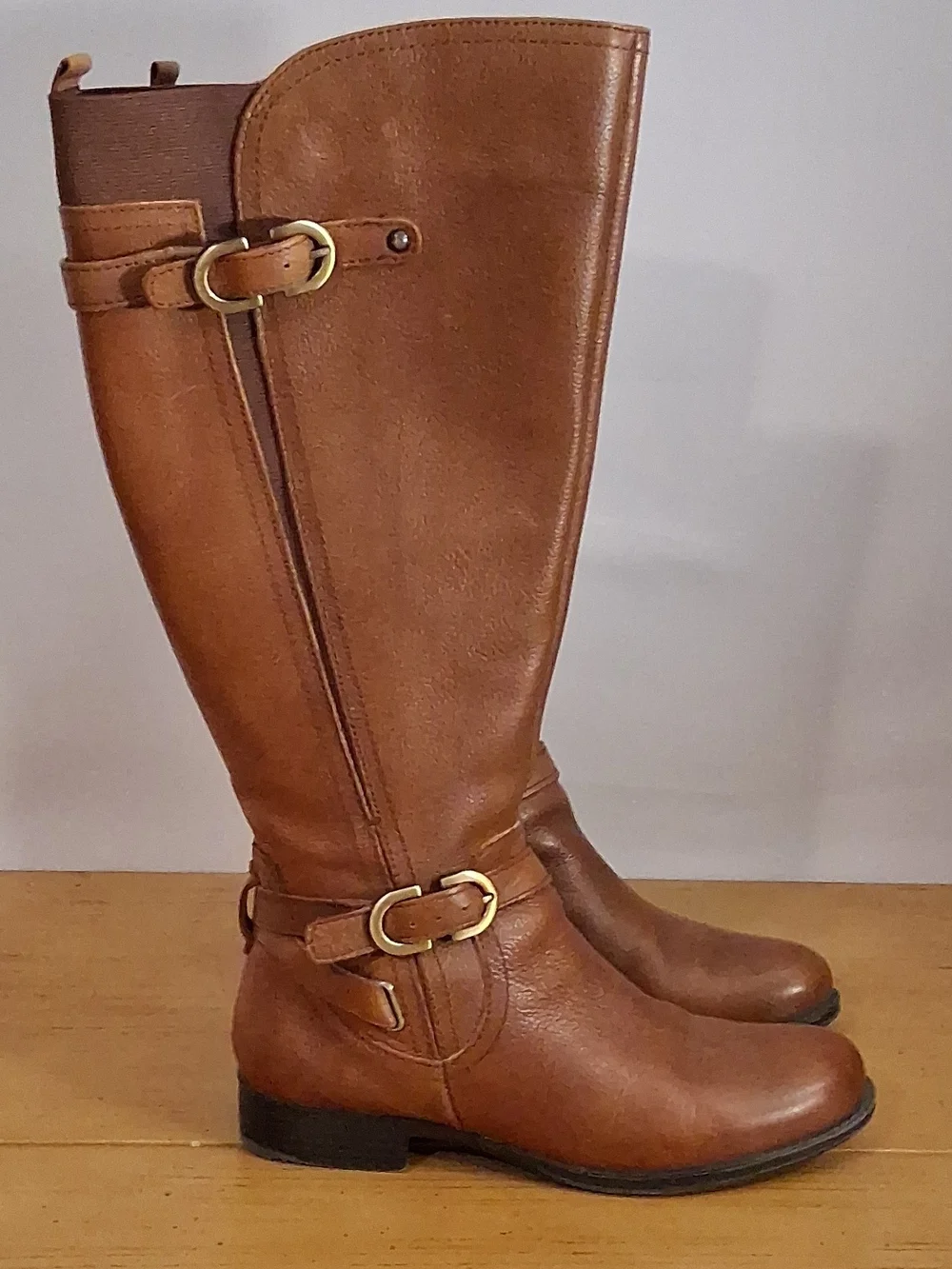 Naturalizer Tan Leather Over-the-Knee Riding Boots with Buckle
